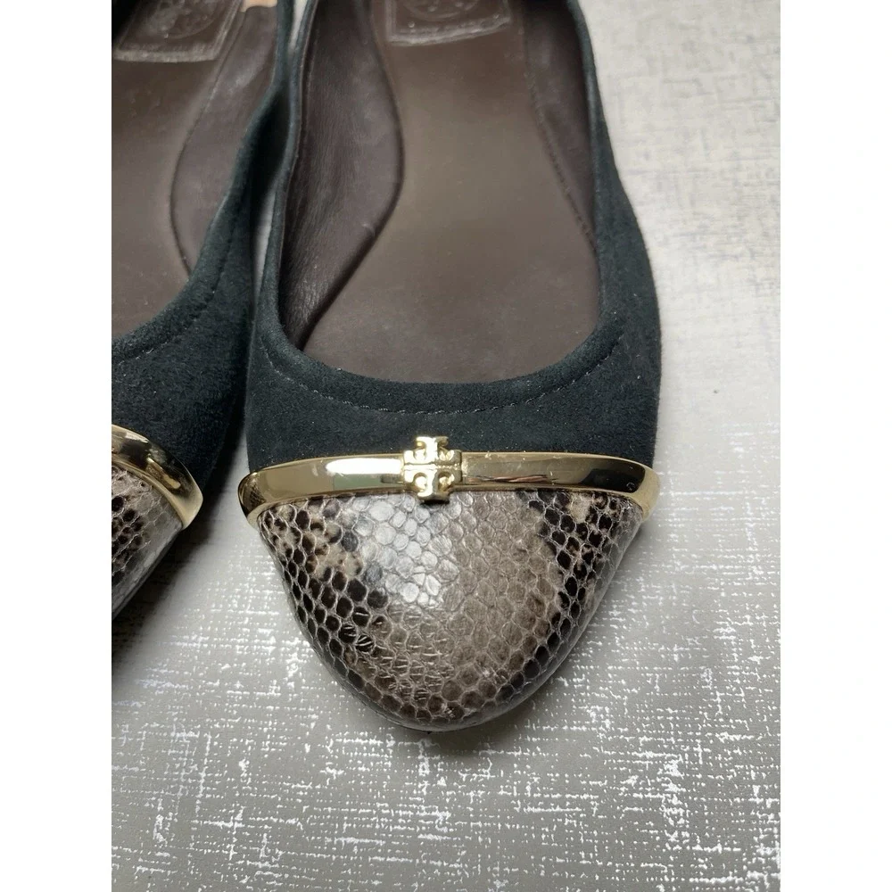 Tory Burch Pacey Suede Snakeskin Cap Toe Ballet Flats Loafers 9 M Preppy Office